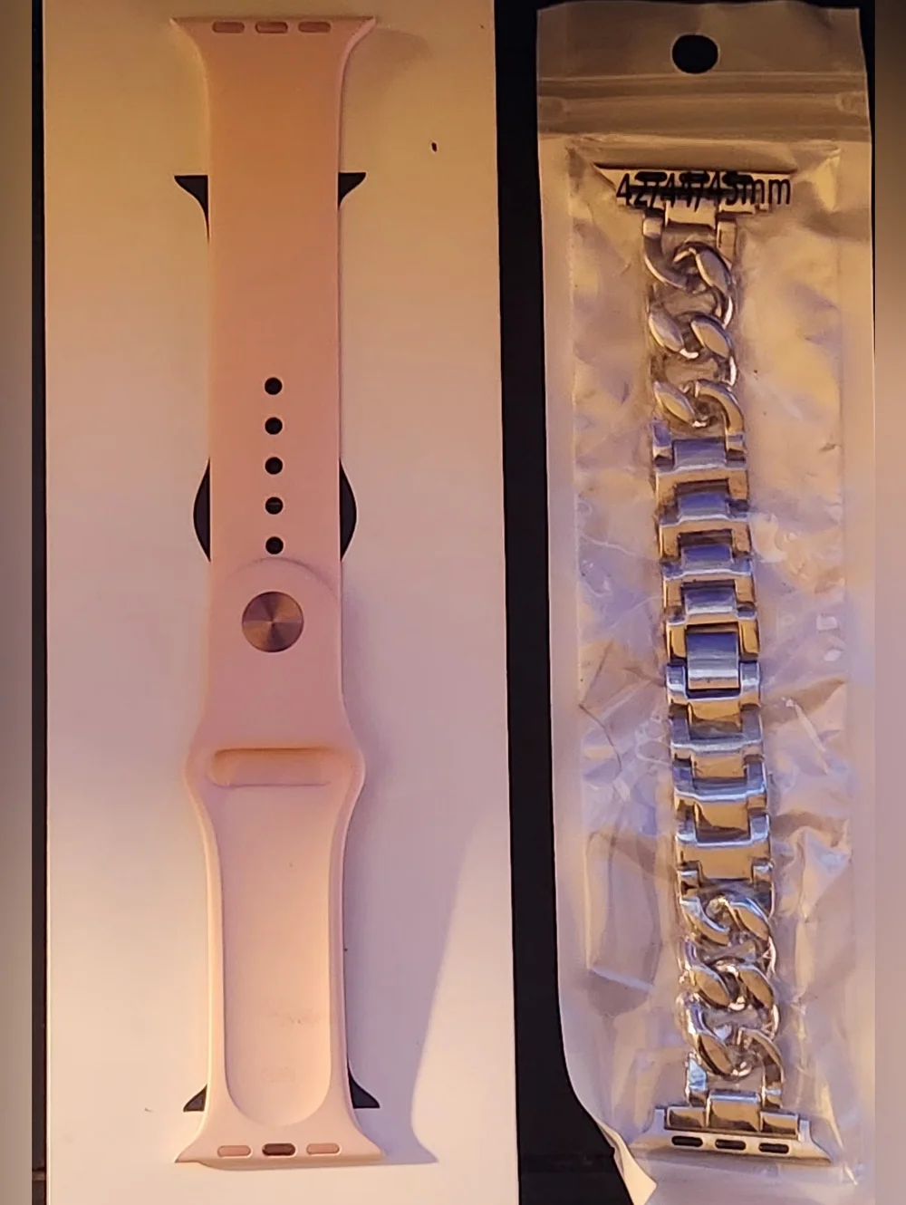 Pink Silicone Watch Band and Silver Metal Link Bracelet for Smartwatches